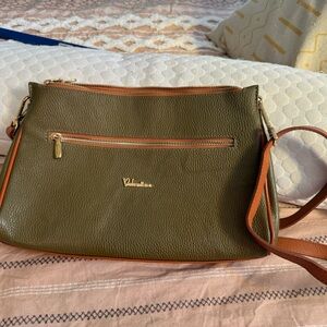 Valentina Handbag Deep Green Leather Shoulder /crossbody Made In Italy 12x8